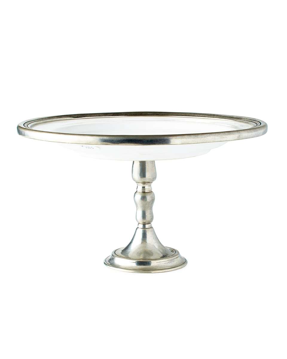 Large Ceramic & Pewter Pedestal Server